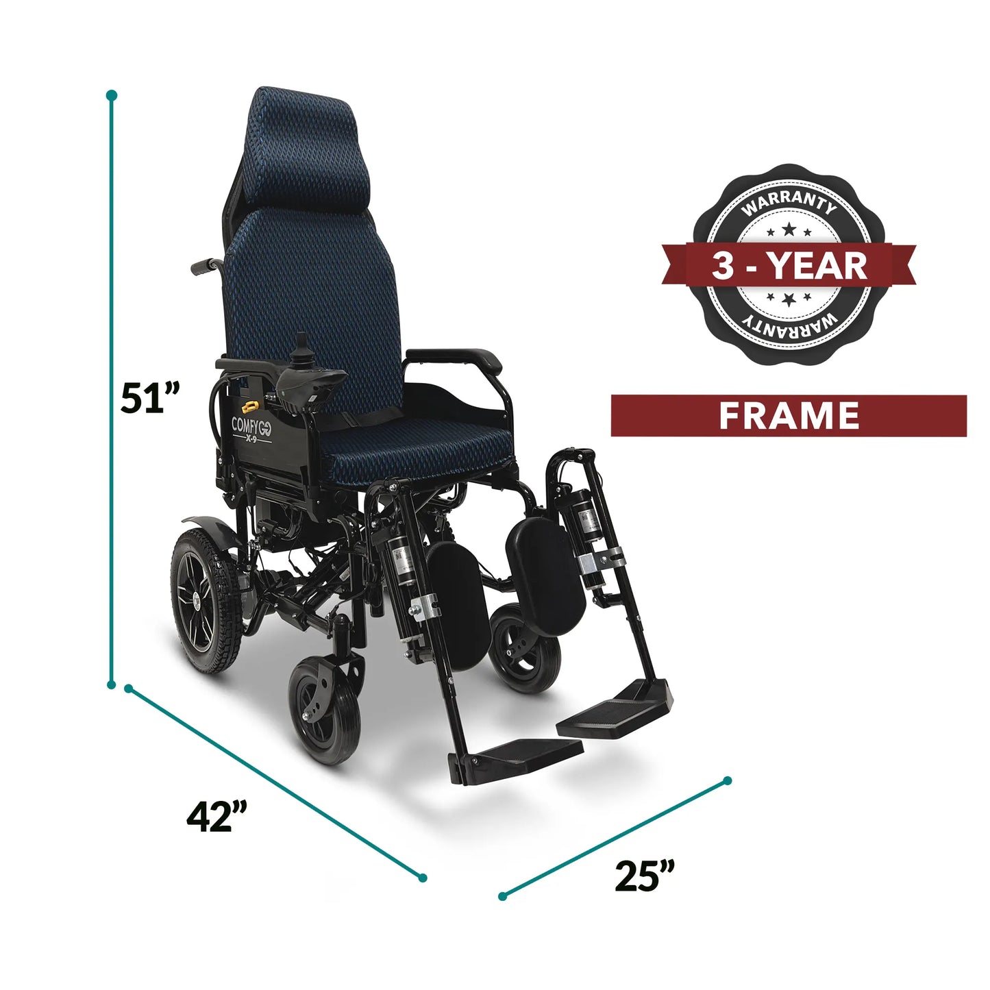 ComfyGo X-9 Remote Controlled Electric Wheelchair, Automatic Reclining Backrest & Lifting Leg Rests